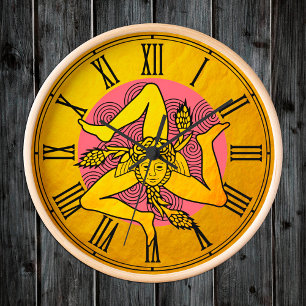 Reloj Redondo Mediano Golden Triskelion y triple ola de espiral / diseño