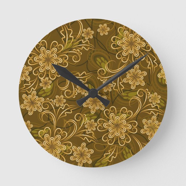 Reloj Redondo Mediano Golden vintage floral pattern (Anverso)