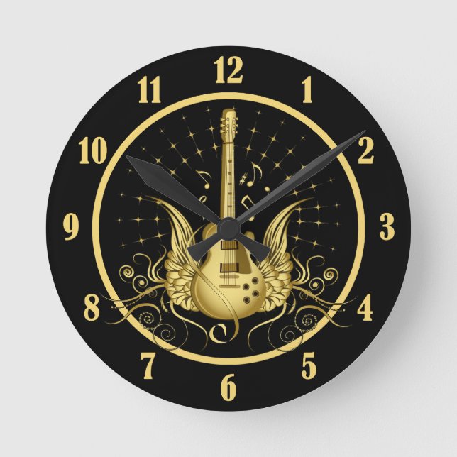 Reloj Redondo Mediano Golden Winged Guitar (Anverso)