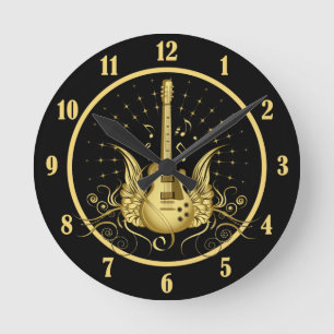 Reloj Redondo Mediano Golden Winged Guitar