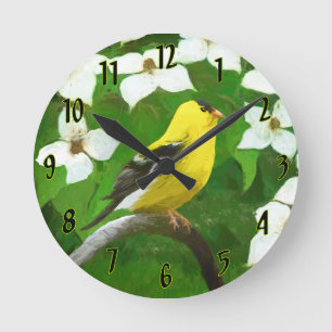 Reloj Redondo Mediano Goldfinch estadounidense en pintura de invierno - 