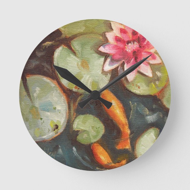 Reloj Redondo Mediano Goldfish Koi Pond Water Lilies (Anverso)