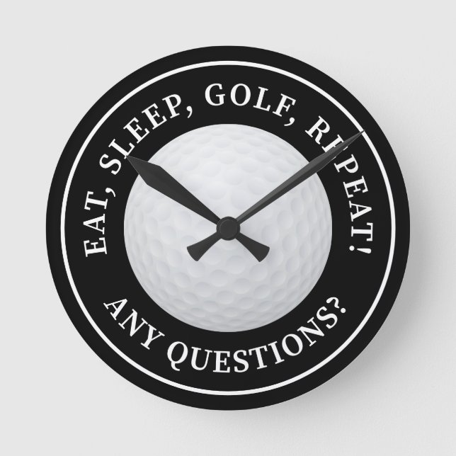 Reloj Redondo Mediano Golf Ball Sports Golfing Quote Moderno Funny Black (Anverso)