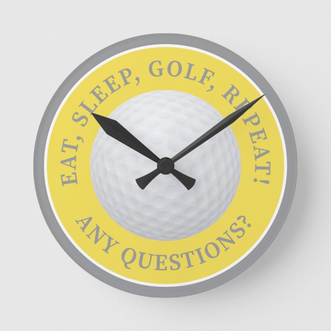 Reloj Redondo Mediano Golf Ball Sports Moderno Golfing Quote Gris Amaril (Anverso)