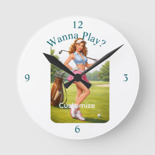 Reloj Redondo Mediano Golfista femenina en forma Thunder_Cove