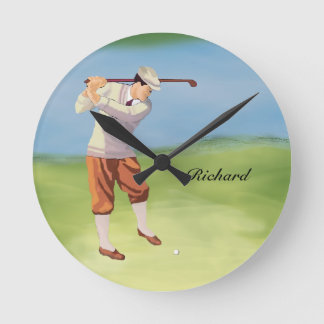 Reloj Redondo Mediano Golfista personalizado del vintage por el