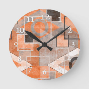 Reloj Redondo Mediano Goma gris naranja geométrico elegante