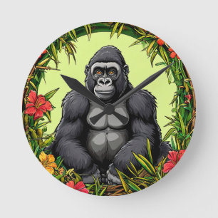 Reloj Redondo Mediano Gorila en un marco de bambú tropical