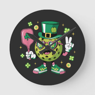 Reloj Redondo Mediano Gorra Lucky Pickleball Trébol Irlandés