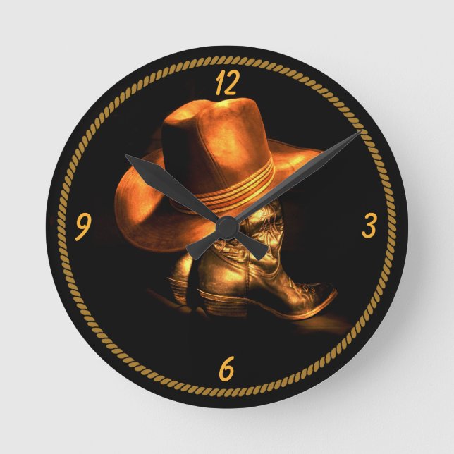 RELOJ REDONDO MEDIANO GORRA Y BOTES DE COWBOY (Anverso)