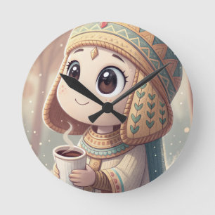 Reloj Redondo Mediano Gorrito Kawaii Hatshepsut Arte de Comida y Coco