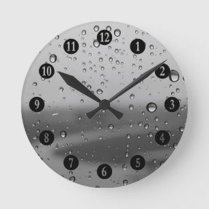 Reloj Redondo Mediano Gotas de agua en el fondo de plata