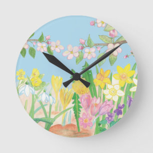 Reloj Redondo Mediano Gotas de nieve, cebollas, flores de manzana, daffo
