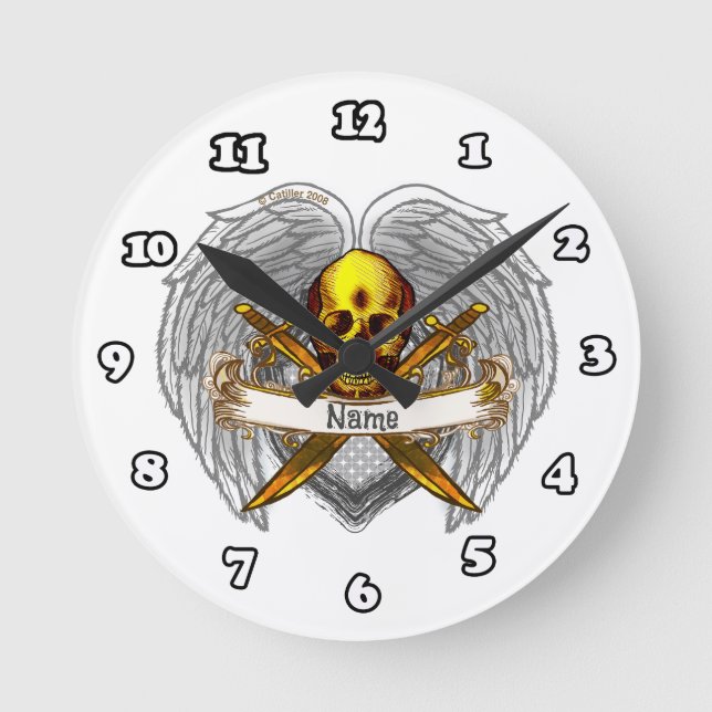 Reloj Redondo Mediano Goth skull Warrior Clock (Anverso)