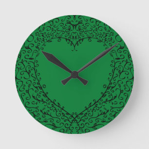 Reloj Redondo Mediano Gothic Heart-Round Acrylic Wall Clock Green+Black