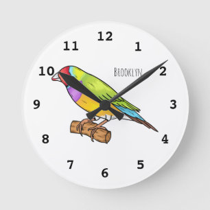 Reloj Redondo Mediano Gouldian finch bird cartoon illustration