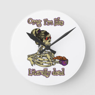 Reloj Redondo Mediano Graciosa bebida de Skeleton Estoy literalmente mue