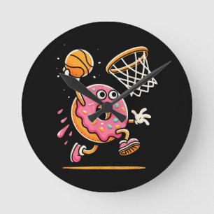 Reloj Redondo Mediano Gracioso Donut Dunking Basketball Food Champ Sport