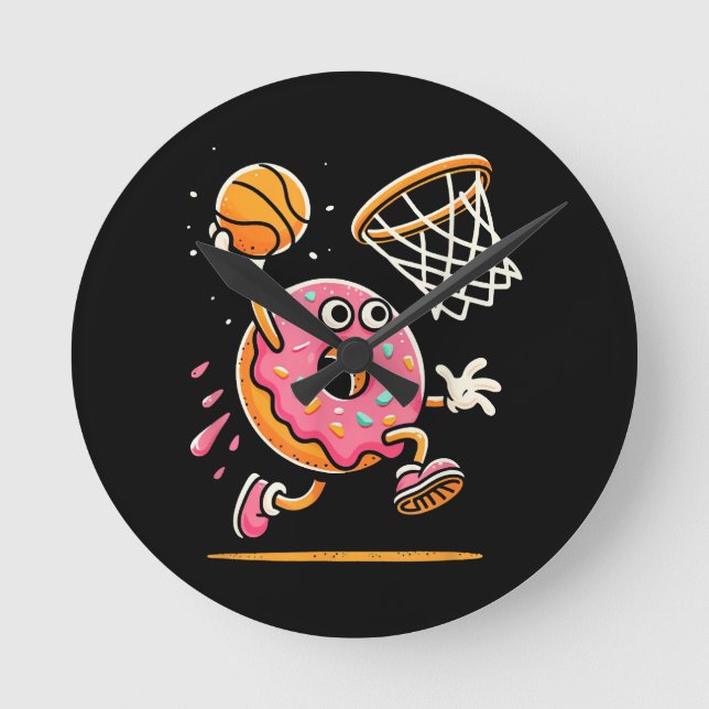 Reloj Redondo Mediano Gracioso Donut Dunking Basketball Food Champ Sport (Anverso)