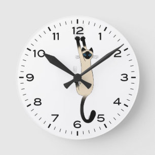 Reloj Redondo Mediano Gracioso gato siamés colgando