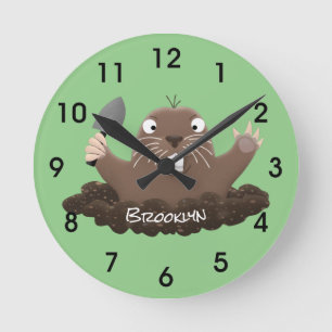 Reloj Redondo Mediano Gracioso gopher digging personalizado ilustracion