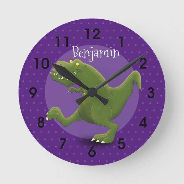 Reloj Redondo Mediano Gracioso ilustracion de personalizado de dinosauri (Anverso)