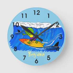 Reloj Redondo Mediano Gracioso personalizado surfeador de lagarto
