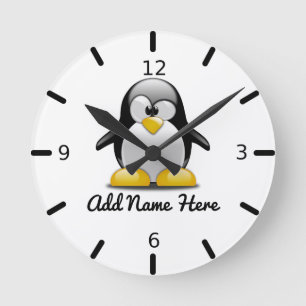 Reloj Redondo Mediano Gracioso pingüino personalizado