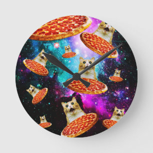 Reloj Redondo Mediano Gracioso pizza espacial