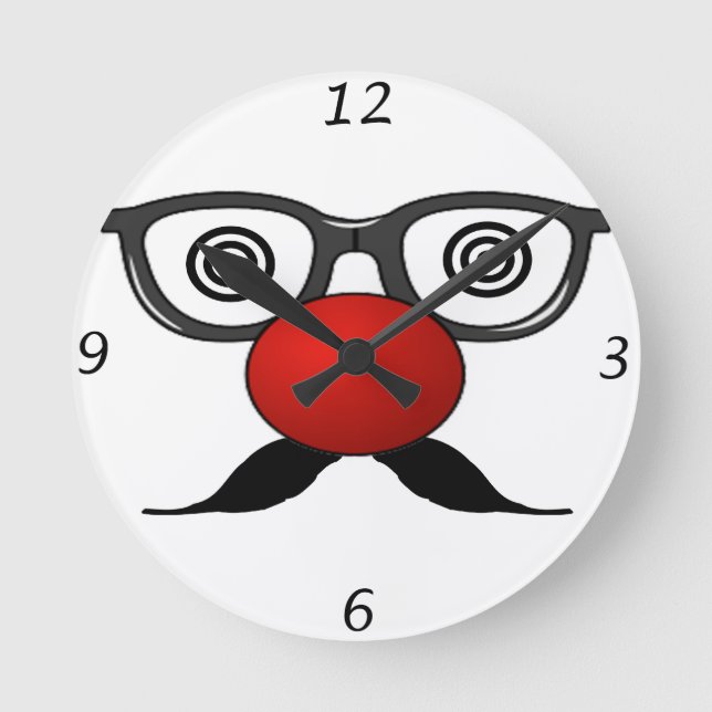 Reloj Redondo Mediano Gracioso Red Nose ojos raros gafas bigote (Anverso)