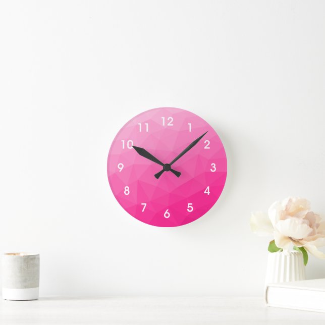 Reloj Redondo Mediano Gradiente rosa caliente Patrón de malla geométrica (Hogar)