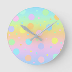 Reloj Redondo Mediano Gradiente Y Puntos Del Arcoiris Pastel