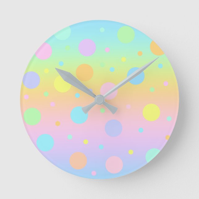 Reloj Redondo Mediano Gradiente Y Puntos Del Arcoiris Pastel (Anverso)