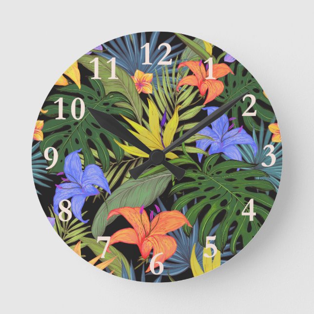 Reloj Redondo Mediano Gráfica de flor tropical Hawai Aloha (Anverso)
