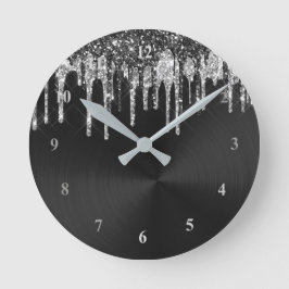 Reloj Redondo Mediano Gráfica de Purpurina negro plateado de moda