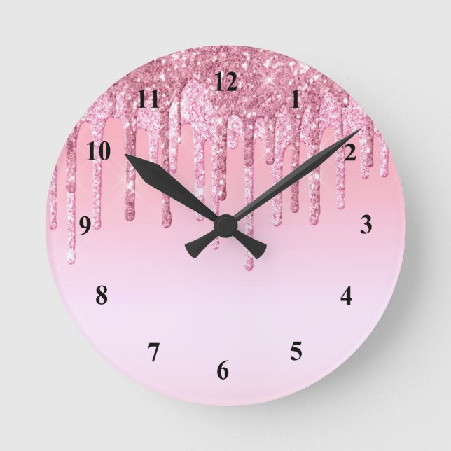 Reloj Redondo Mediano Gráfica de Purpurinas rosados modernos (Anverso)