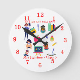 Reloj Redondo Mediano Gráfica del profesor de la escuela Be Kind Stay Sa