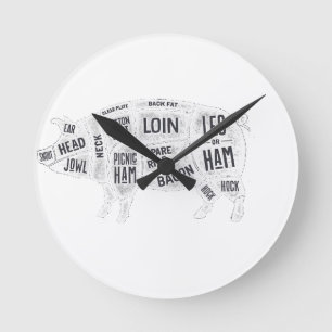 Reloj Redondo Mediano Gráfico de carnicería de cerdo