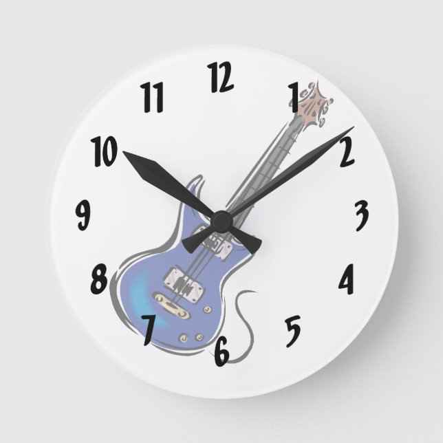 Reloj Redondo Mediano gráfico de guitarra eléctrica azul.png (Anverso)