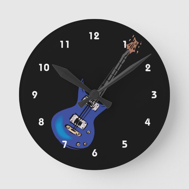 Reloj Redondo Mediano gráfico de guitarra eléctrica azul.png (Anverso)