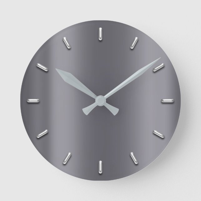Reloj Redondo Mediano Grafito gris metálico plata mínima gris (Anverso)