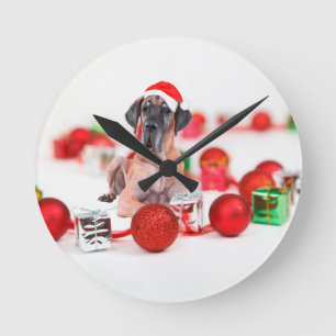 Reloj Redondo Mediano Gran Danés con Adornos de Navidad Regalos