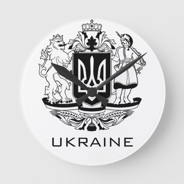 Reloj Redondo Mediano Gran Escudo de Armas de Ucrania Arte Monocromo Ref (Anverso)