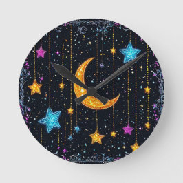 Reloj Redondo Mediano Gran luna creciente y numerosas estrellas