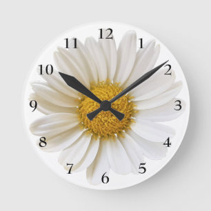 Reloj Redondo Mediano Gran Margarita Blanca con Números Negros