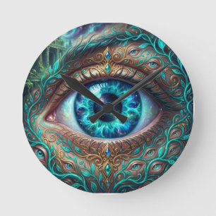 Reloj Redondo Mediano Gran Ojo Azul Eléctrico en Escena de Fantasía