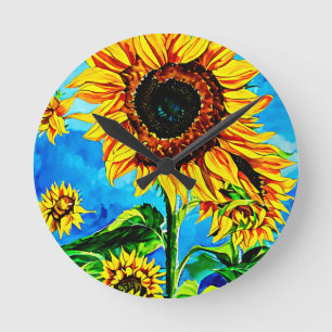 Reloj Redondo Mediano Gran Sunflower Watercoloración