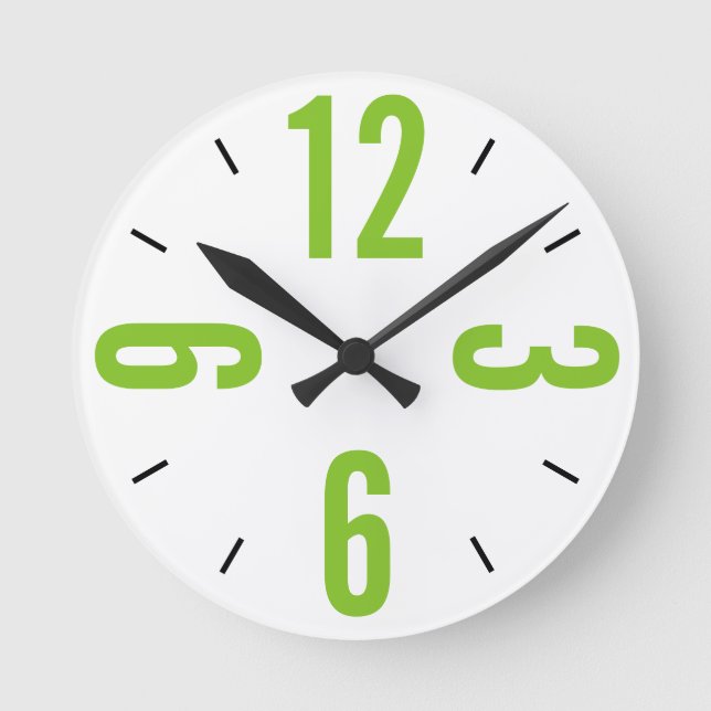 Reloj Redondo Mediano Grandes números de lima verde y negro moderno (Anverso)