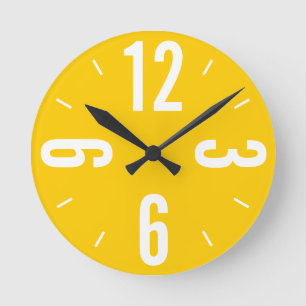 Reloj Redondo Mediano Grandes números modernos de amarillo y blanco