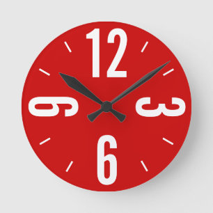 Reloj Redondo Mediano Grandes números rojos y blancos modernos
